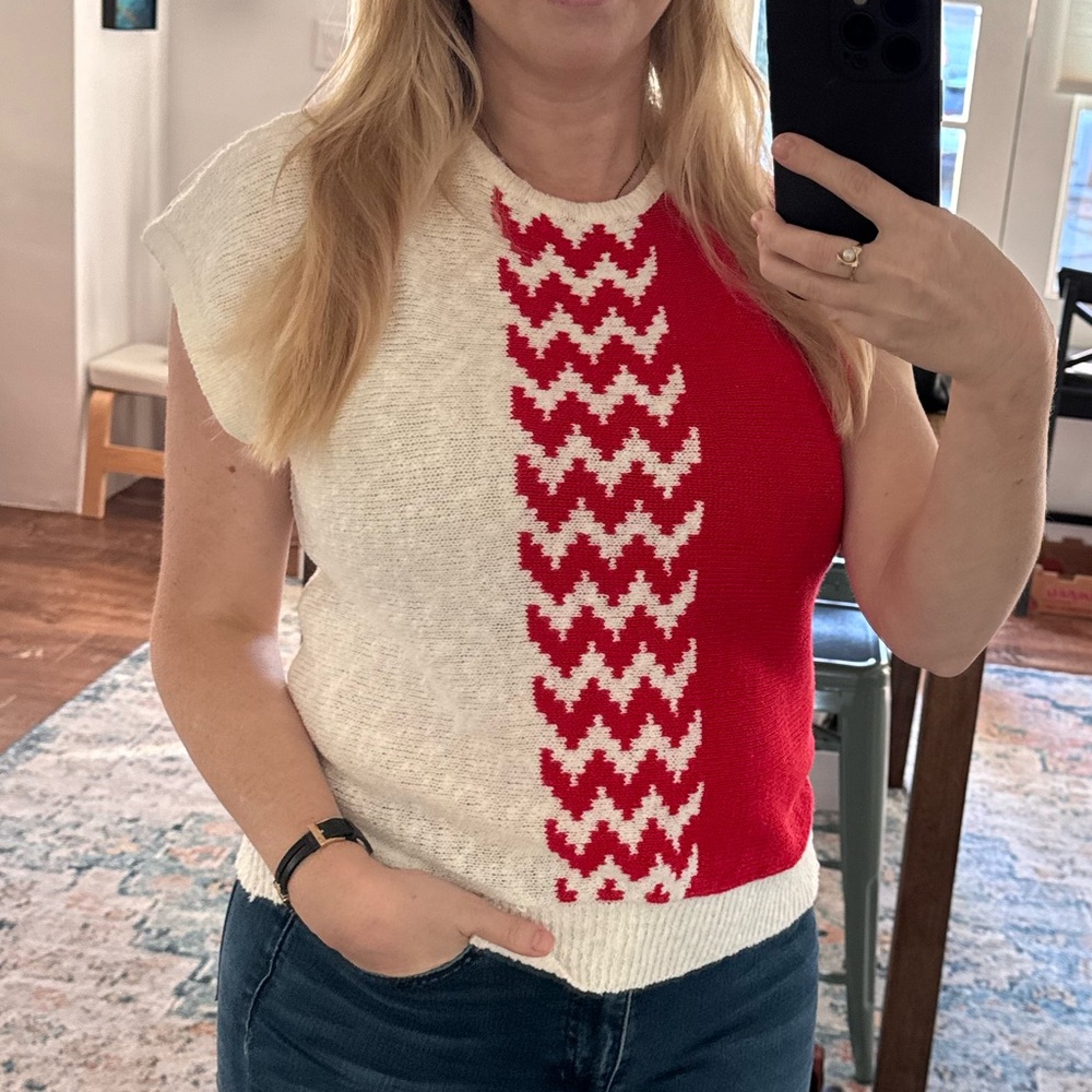 Vintage Red and White Knit Sweater by Haberdashery Collection